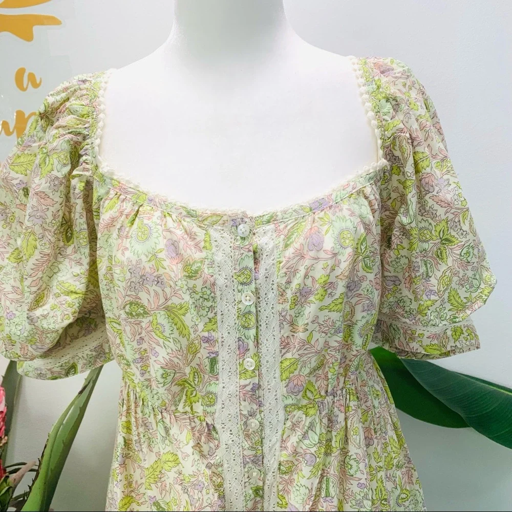 LOVE THE LABEL Square Neck Puff Sleeve Floral Mini Dress Size Large NWT - Picture 6 of 16